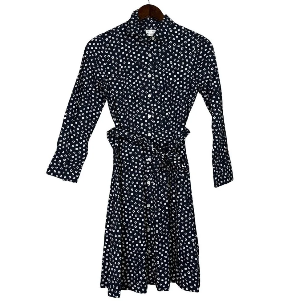 J.Crew Floral Print Long Sleeve Button Down Midi Shirt Dress Belted 0 Blue White - Image 12