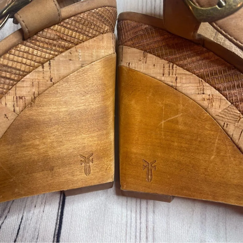 FRYE Bridget Ornament Tan Leather Wedge Heel Sandals Women's Size US 9.5 M 73441 - Image 10