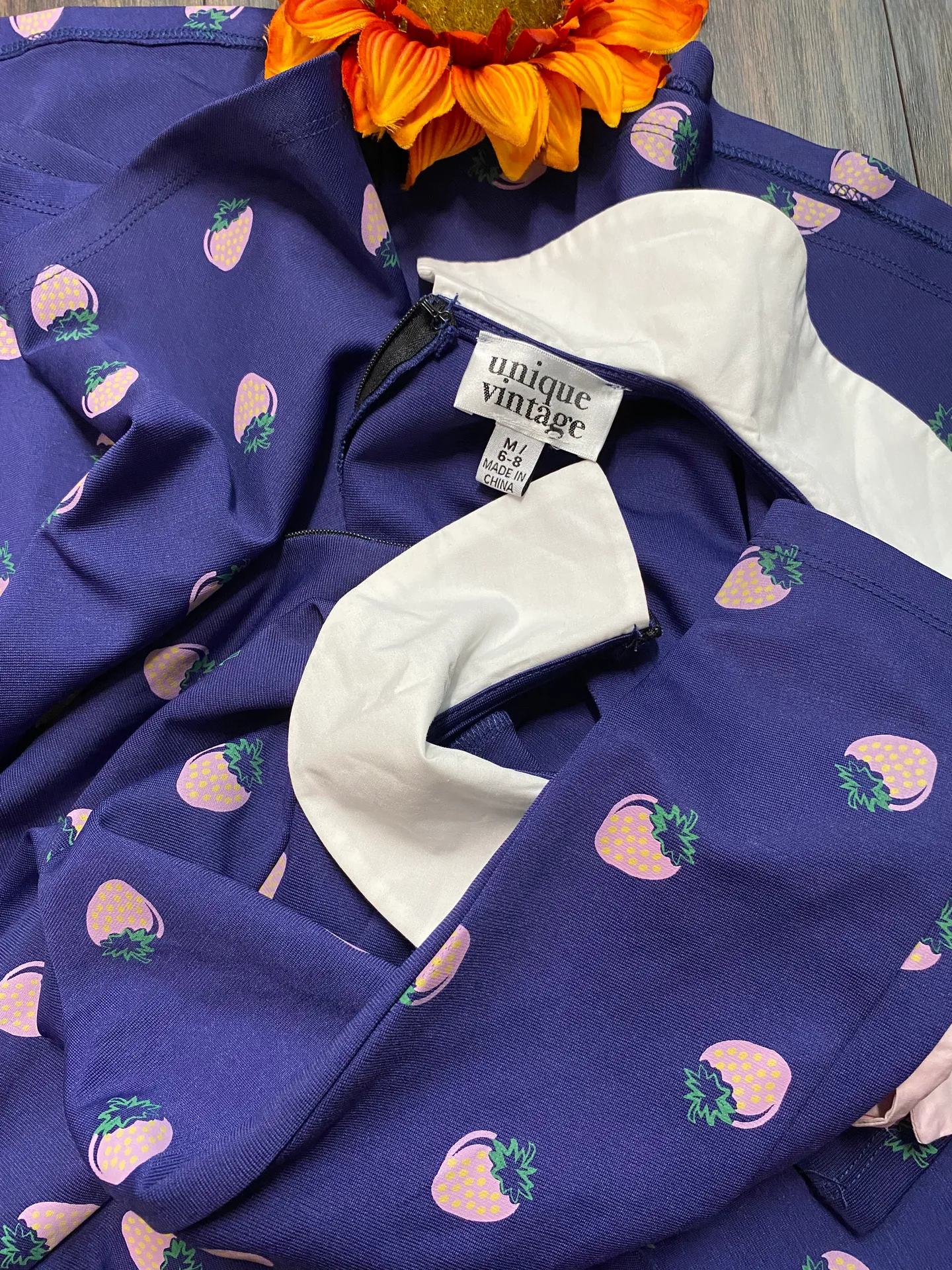 Unique Vintage Navy & Pink Strawberry Print Eloise Swing Dress NWOT MEDIUM - Image 7