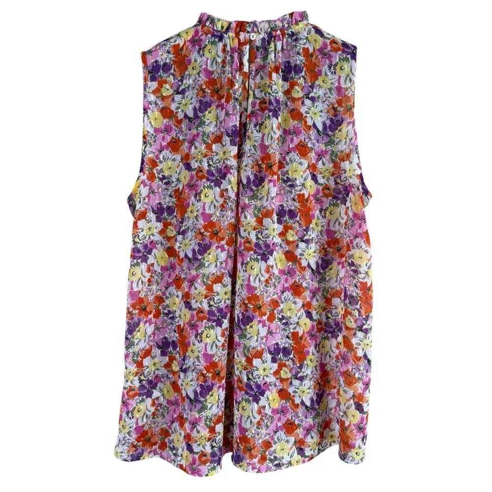 Anthropologie Maison d'Amelie Floral Sleeveless Blouse Orange Pink Semi Sheer, S - Image 6