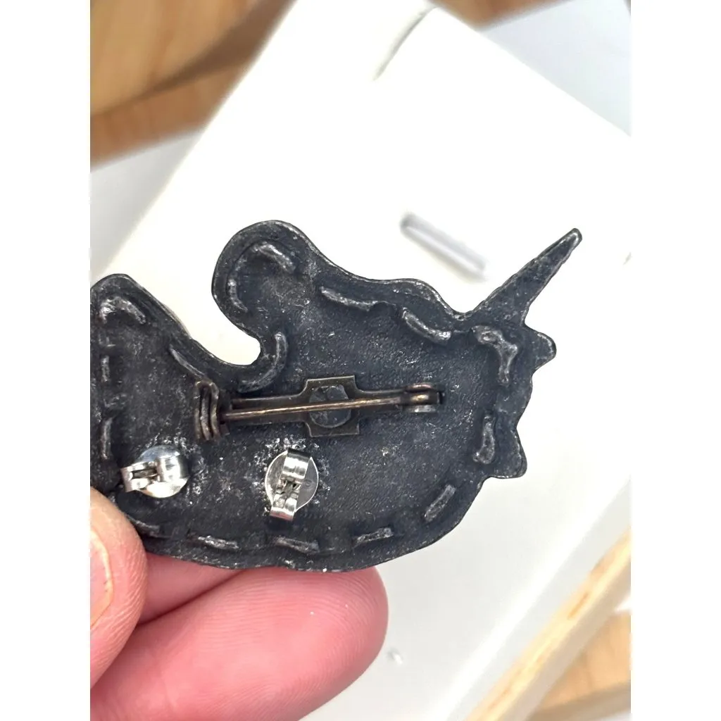 Vintage Pewter Unicorn Brooch With Intricate Detailing & earrings set Silver - Image 3