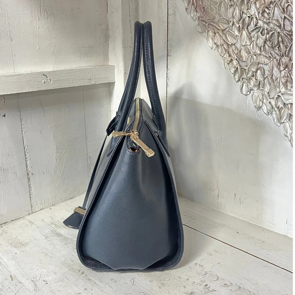 Coccinelle Leather Large Double Top Handle Shoulder Tote Handbag Navy Blue - Image 4