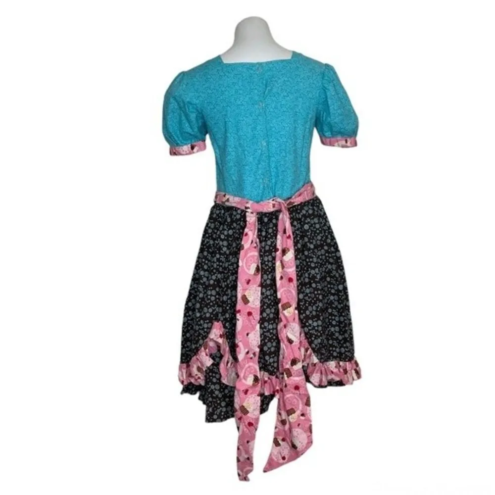 FIRE WIFE FASHIONS Cotton Dress Full Skirt Mixed Print Cupcakes Button Back Size M - Image 2