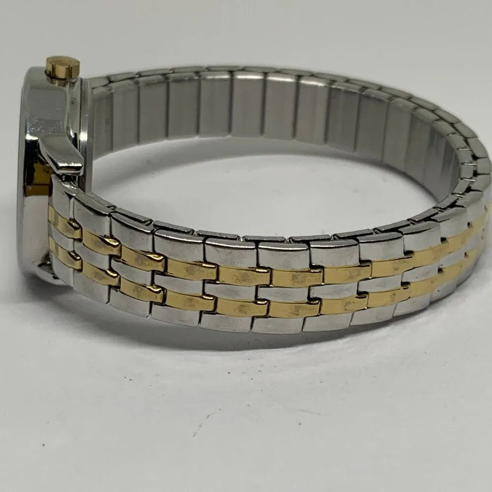 Timex indiglo women’s quartz analog watch silver gold tone 25mm size 6” running - Image 3