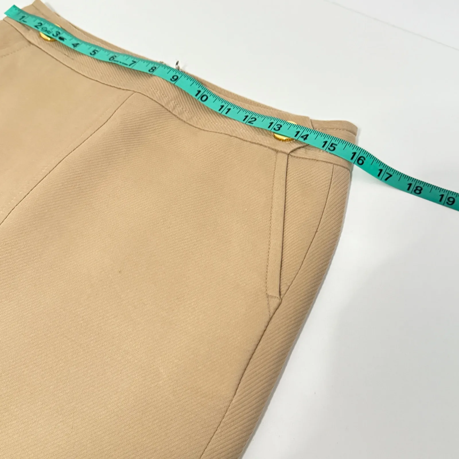 Talbots Ribbed Khaki Beige Pencil Mini Skirt Gold Buttons‎ Sz 6P Office Business - Image 8