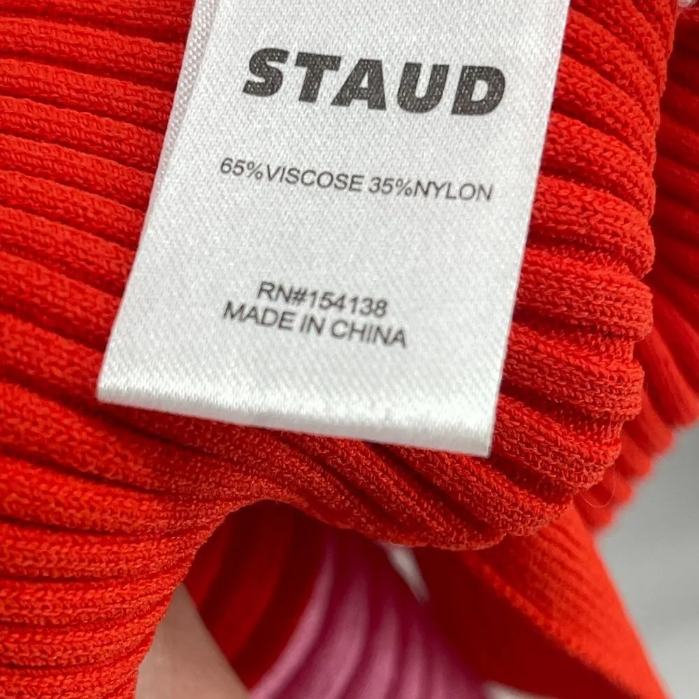 Staud Shoko Ribbed Cardigan Sweater Dress Colorblock Two Tone Midi Pink Red - Image 14