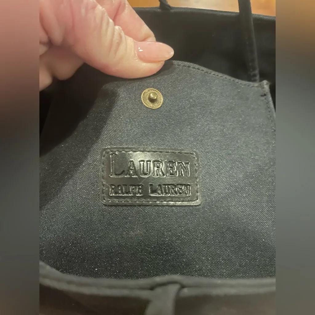 Lauren Ralph Lauren Black Tote Handbag Black Gold Embroidered Logo Lg Designer - Image 6