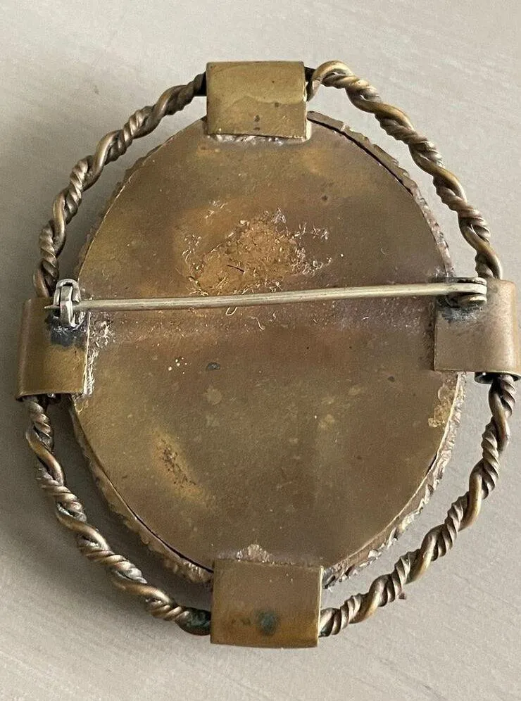 Antique Shell Carved Cameo Brooch of Godess Psyche Blue Background Large - Image 3