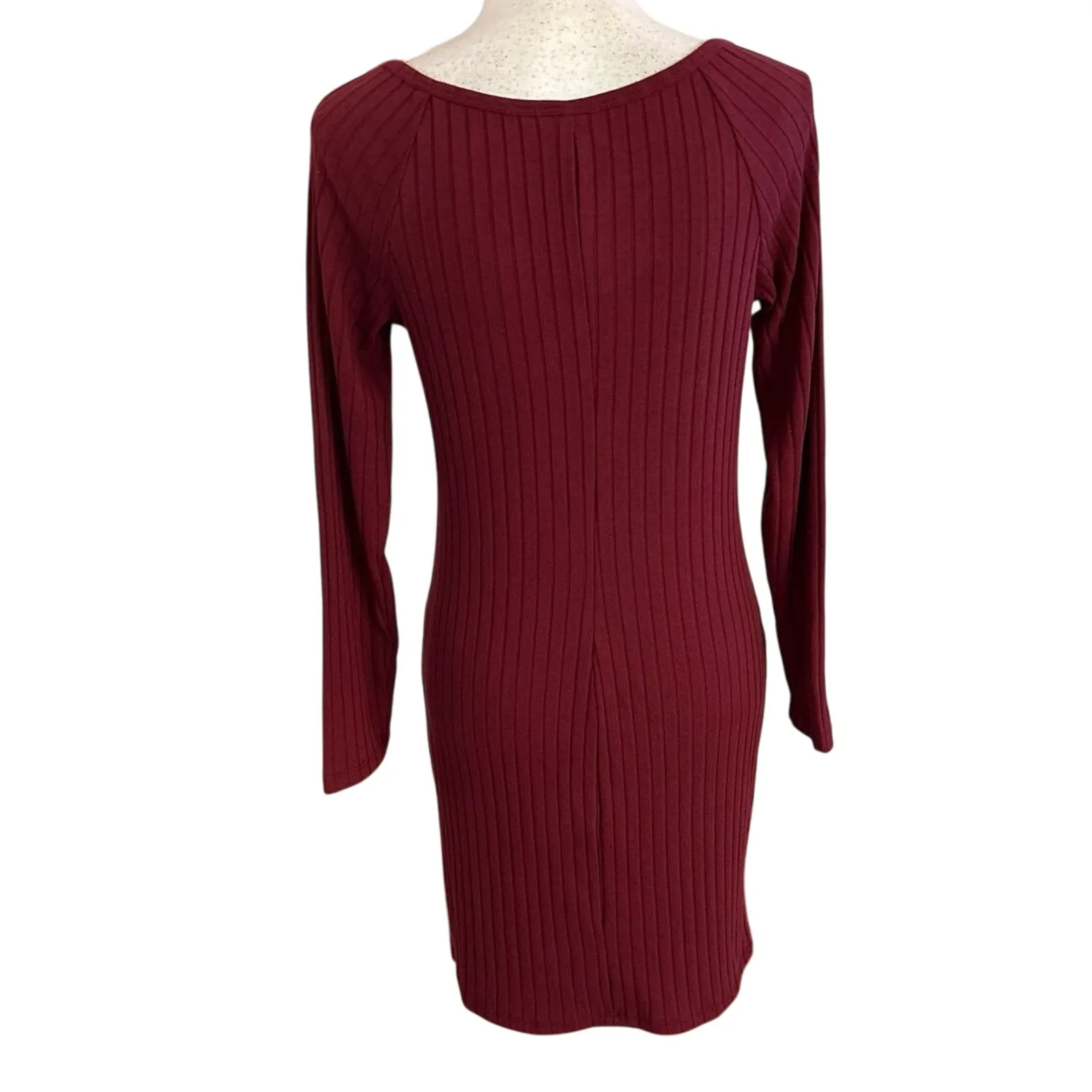 NEW Old Navy Size L Ballet Knit Mini Dress Ribbed Long Sleeves Wine Country - Image 2