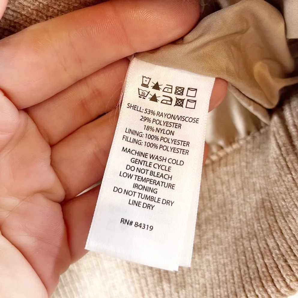 Joie Full Zip Cable Knit Bomber Jacket Tan Beige XL - Image 5