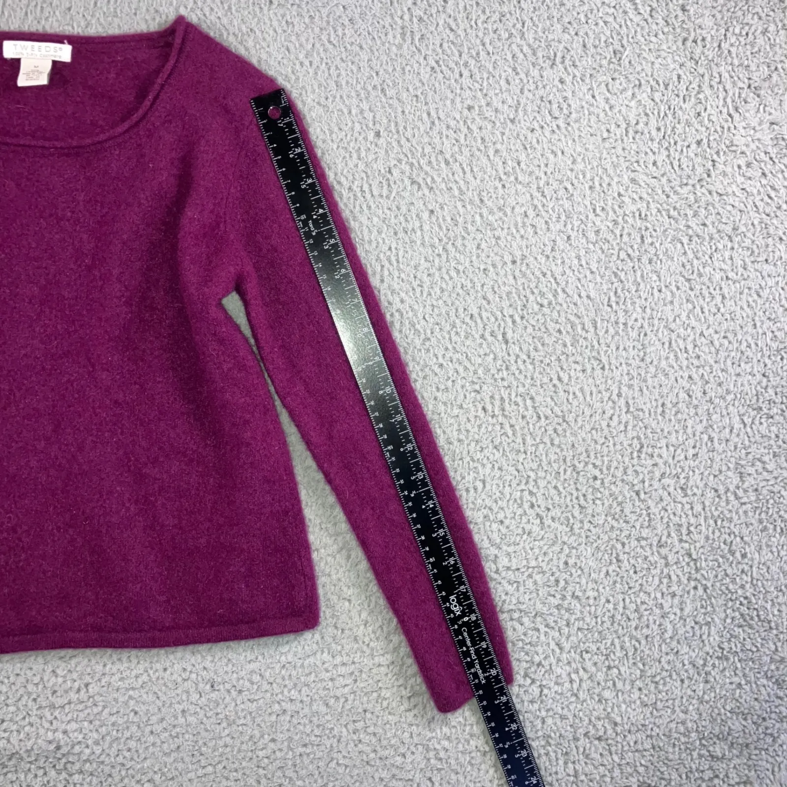 TWEEDS 100% 2 Ply Cashmere Sweater Women Medium Crew Neck Long Sleeve Magenta M Purple - Image 5