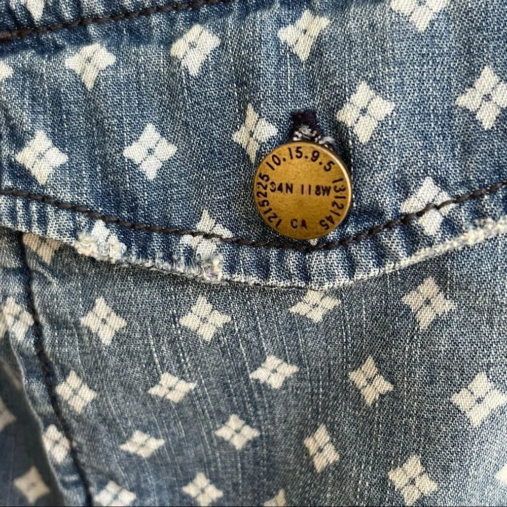 Current /Elliot Perfect Shirt Chambray Button Down W/ Epaulettes Bandana Print 2 - Image 4