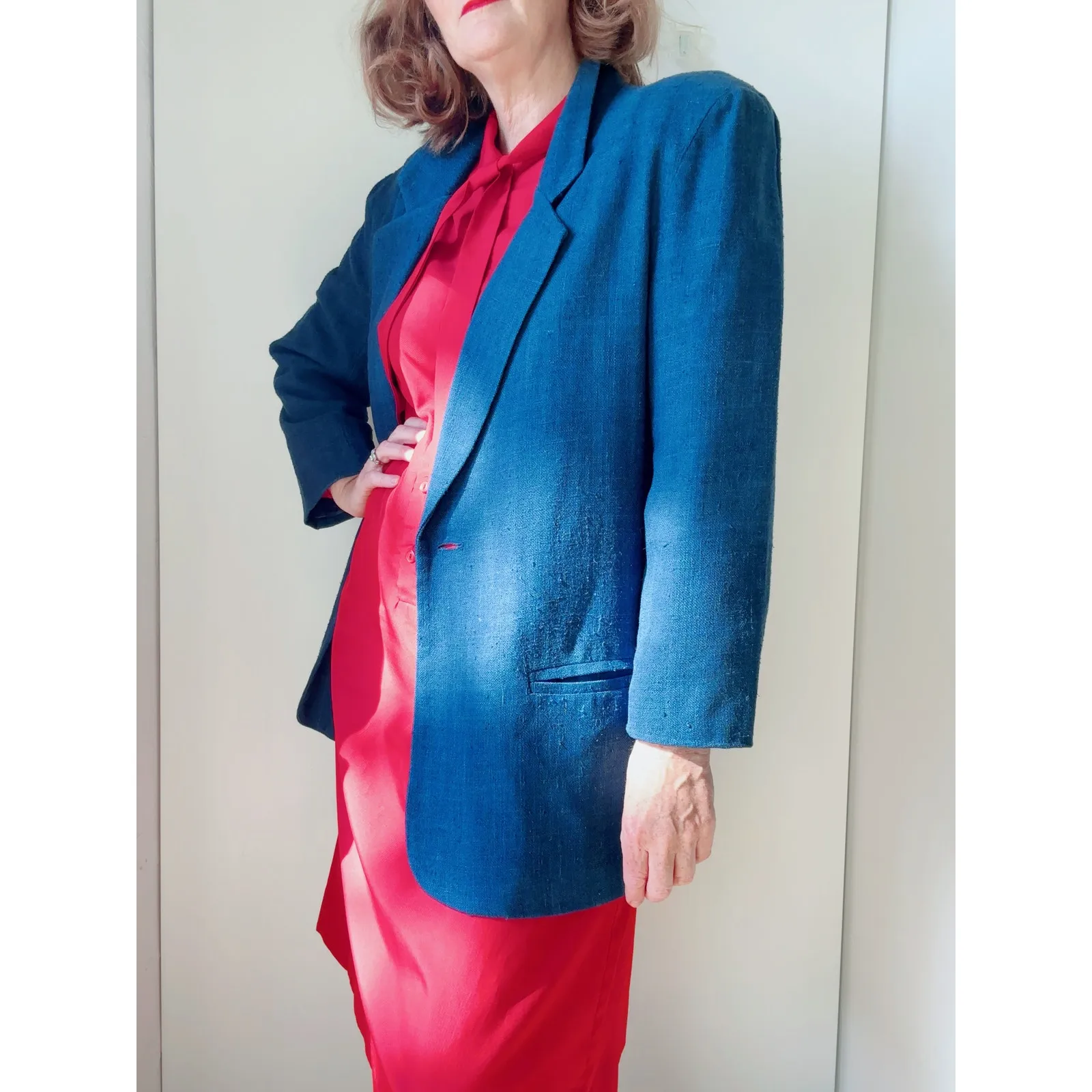 Vintage Silk Women's Blazer Denim Blue Size 8 Classic Business Layering 90s Era - Image 11