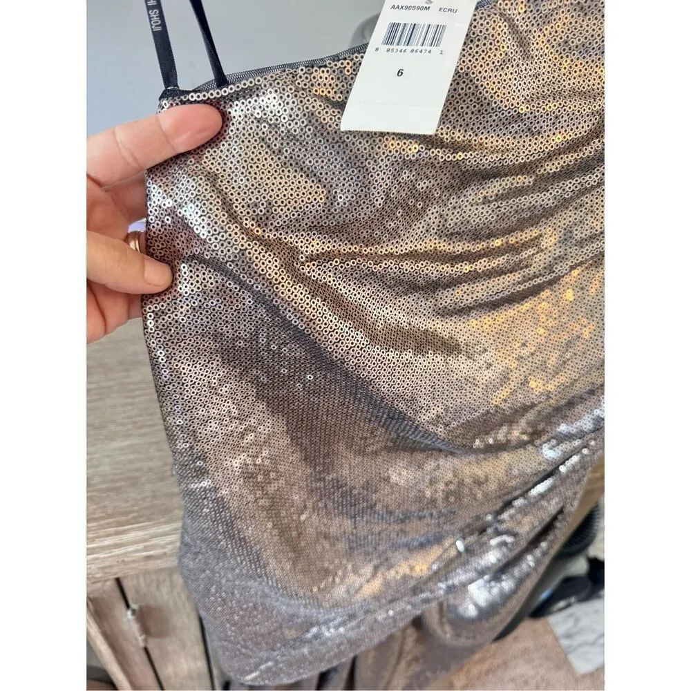 NWT Tadashi Shoji Bronze Sequin One Shoulder Cocktail Dress Size 6 - Image 5