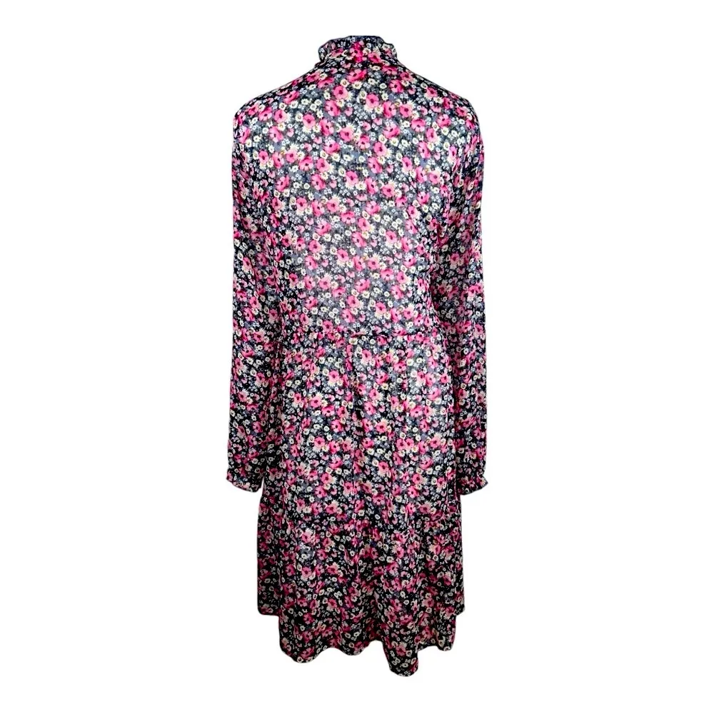 EVRI Womens BOHO Midi Dress Size Gray Pink Floral Tiered Chiffon Sheer Sz 3X NWT - Image 3