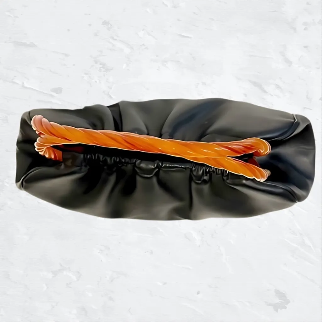 Vintage Empress Black Handbag W/ Interlocking Amber Bakelite Handles Circa 1950s - Image 2