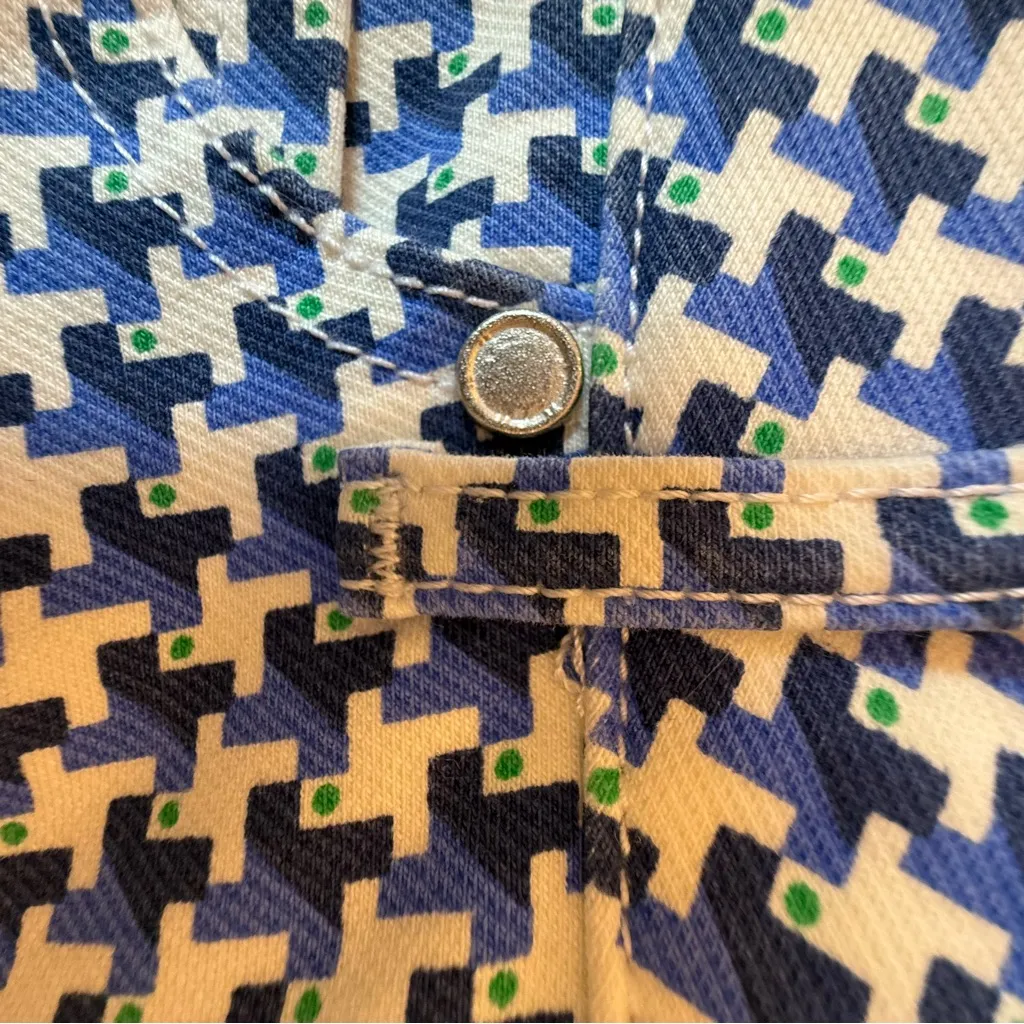 J.McLaughlin Lexi Navy Blue Midi Quotation Houndstooth Slim Pants Size 6 - Image 7