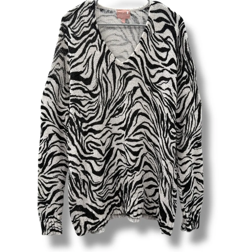Show Me Your Mumu Hug Me Zebra Print Long Sleeve V Neck‎ Sweater Sz M - Image 2