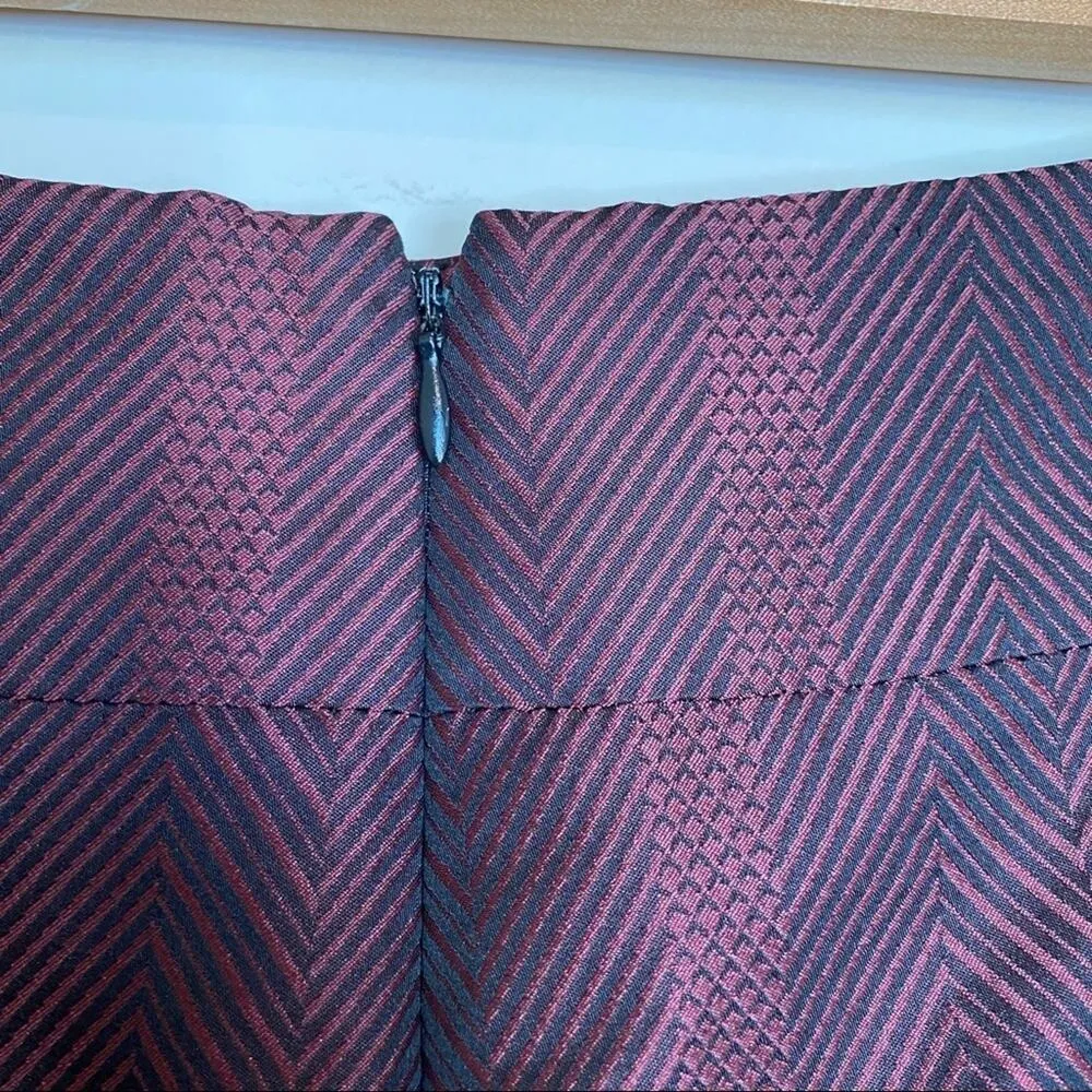 BCBGMaxazria Jamie skirt 4 burgundy satin pleated colorblock herringbone mini - Image 5