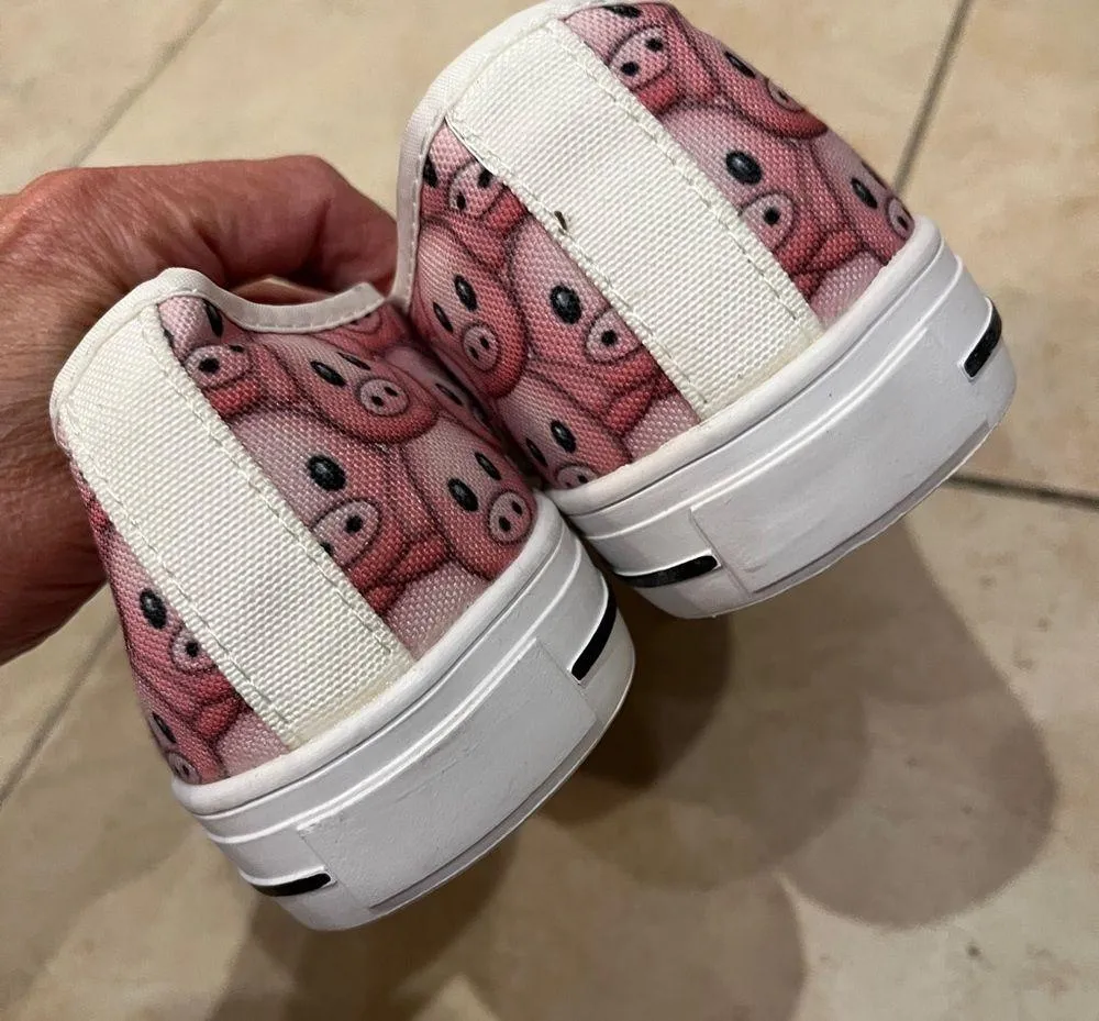 Pink Piggy Face Print Custom Low Top Tennis Shoes Sneakers W8 M9 Size 8 - Image 5