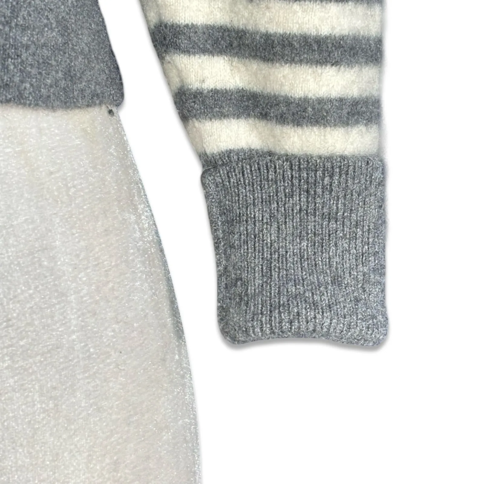 Everlane Striped Cashmere Mock Neck Sweater Gray Cream Cropped Small Luxe Knit - Image 7