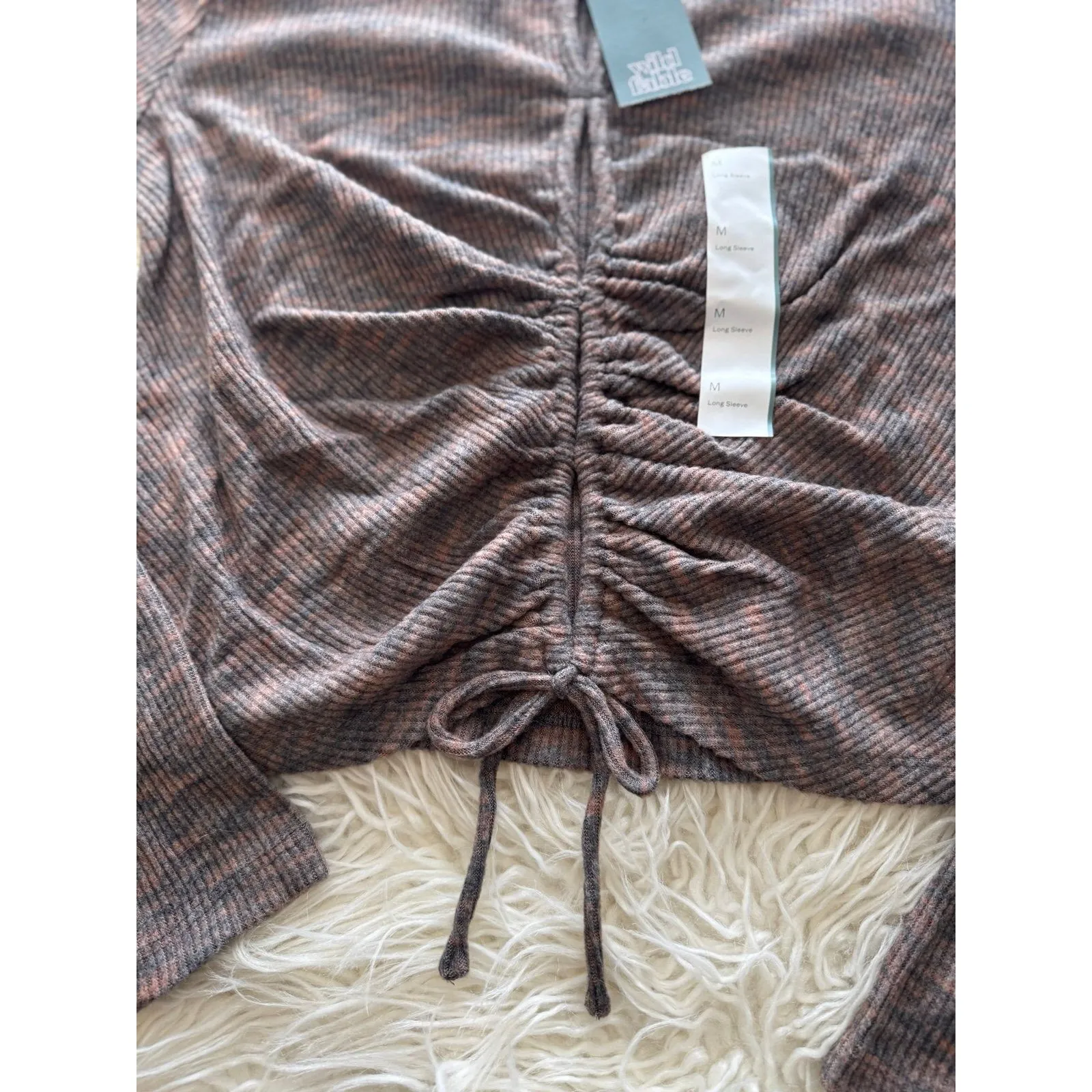 Wild Fable Long Sleeve Lace Up Cozy Knit Blouse Brown Size Medium - Image 7