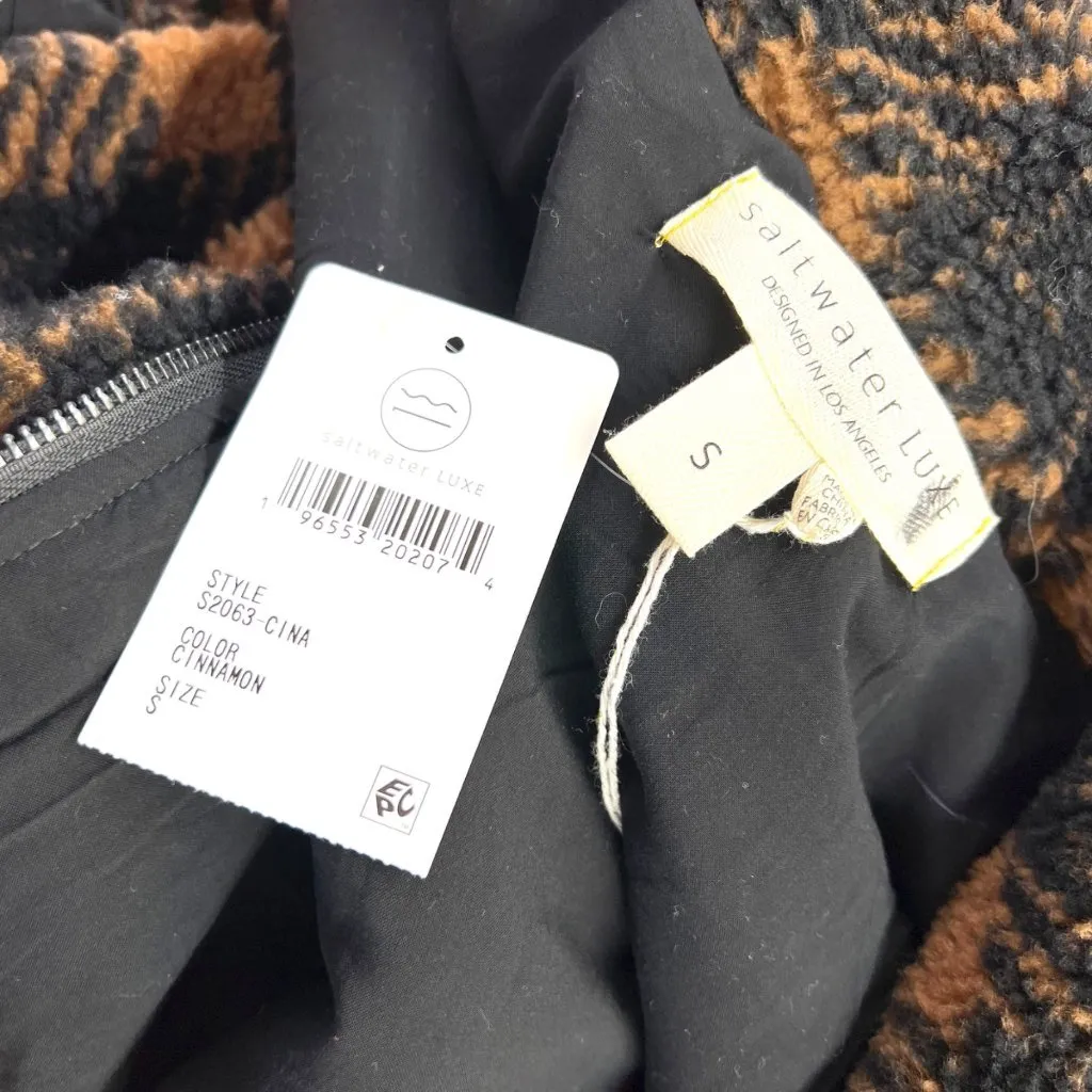 Saltwater Luxe Plaid Faux Fur Coat Jacket Black Brown Cinnamon Size Small NWT - Image 13