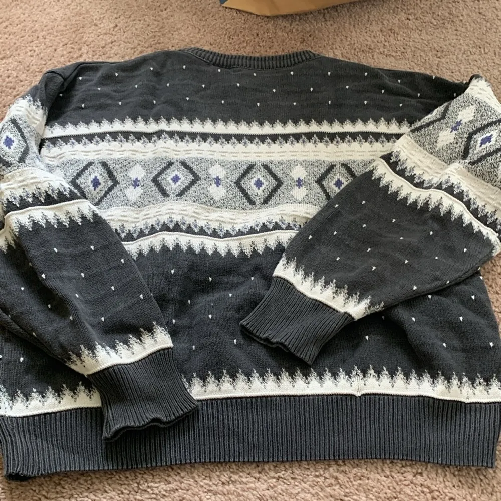 Liz Claiborne Vintage Oversized Cotton Sweater (Sz L) Gray Geo Diamond Grandpa - Image 7