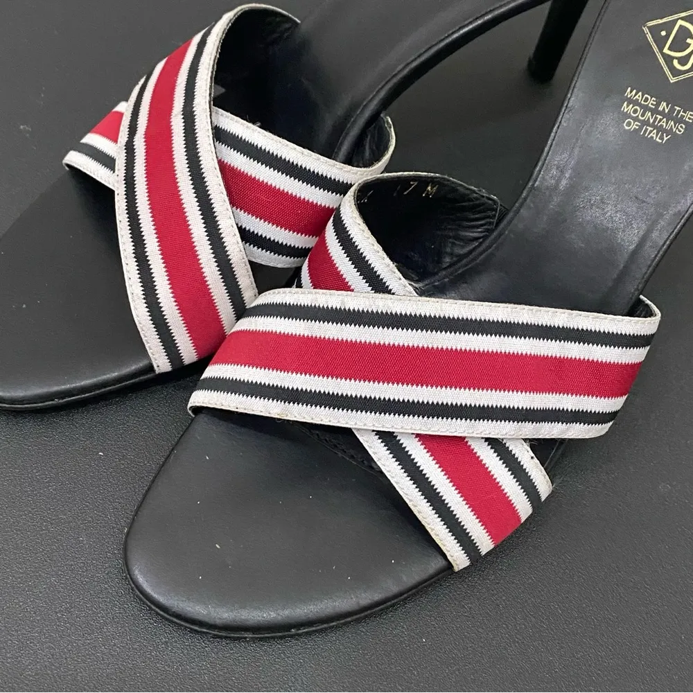 DONALD J PLINER Trix Red White Black Criss Cross Bandage Strap Heels Size 7 1/2M - Image 13