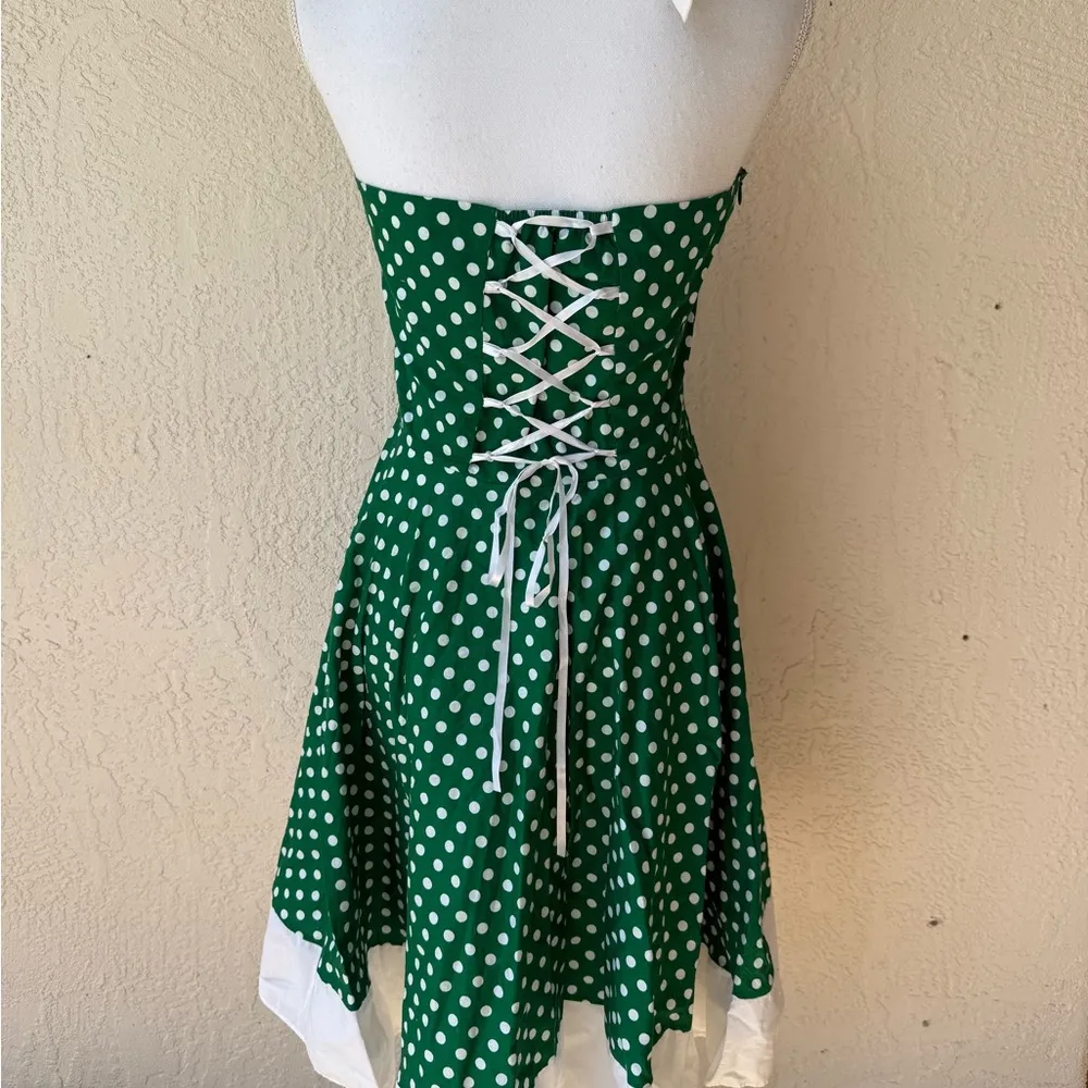 Vintage Maggie Tang Retro Polka Dot Cotton Dress A Nostalgic Delight Green M Size M - Image 4