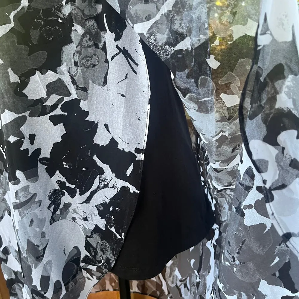 H By Halston Women's Black And White Floral Sleeveless Tunic Top Size M - Image 6