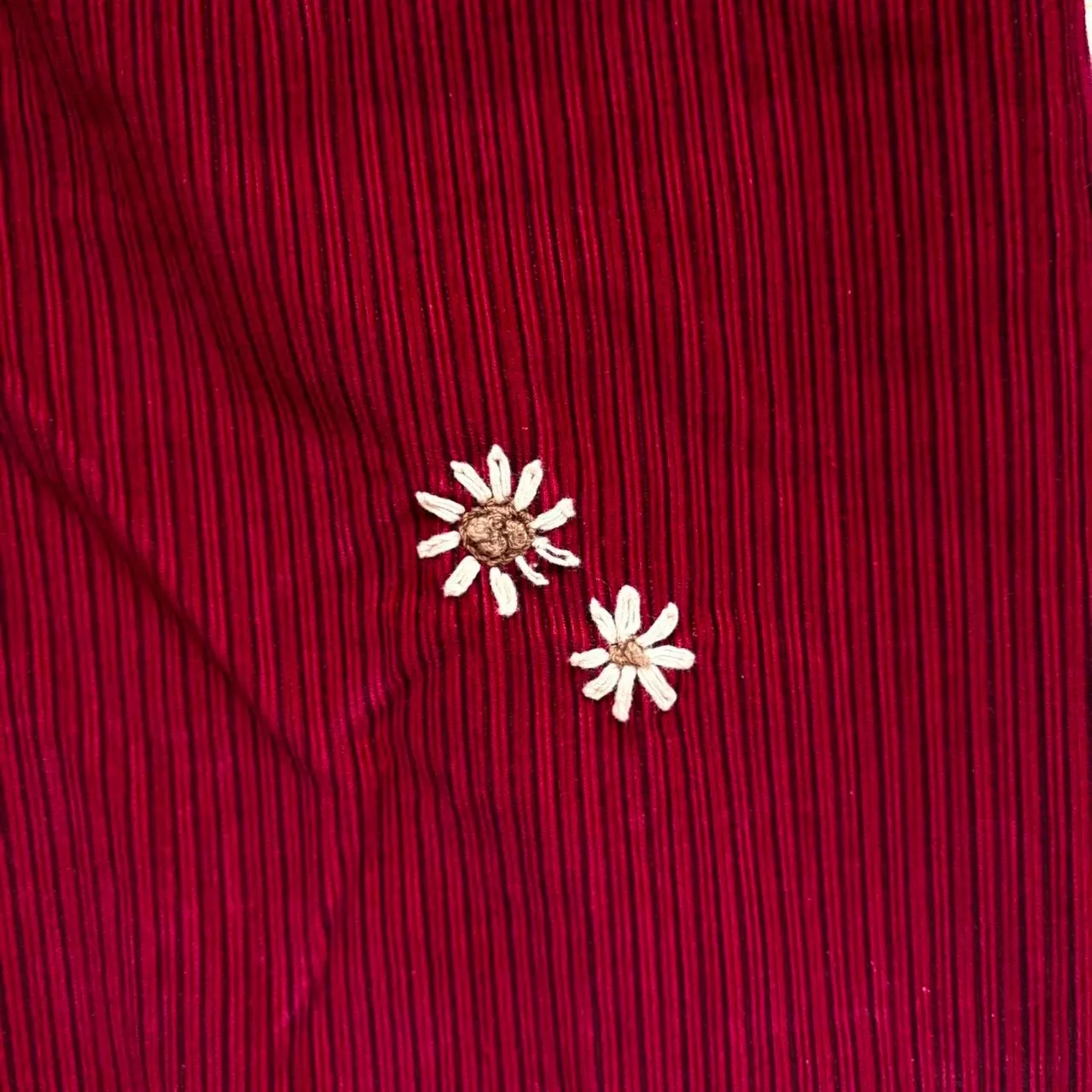 Vintage Lee Riders Floral Embroidered Red Corduroy Jeans 26 Waist - Image 5