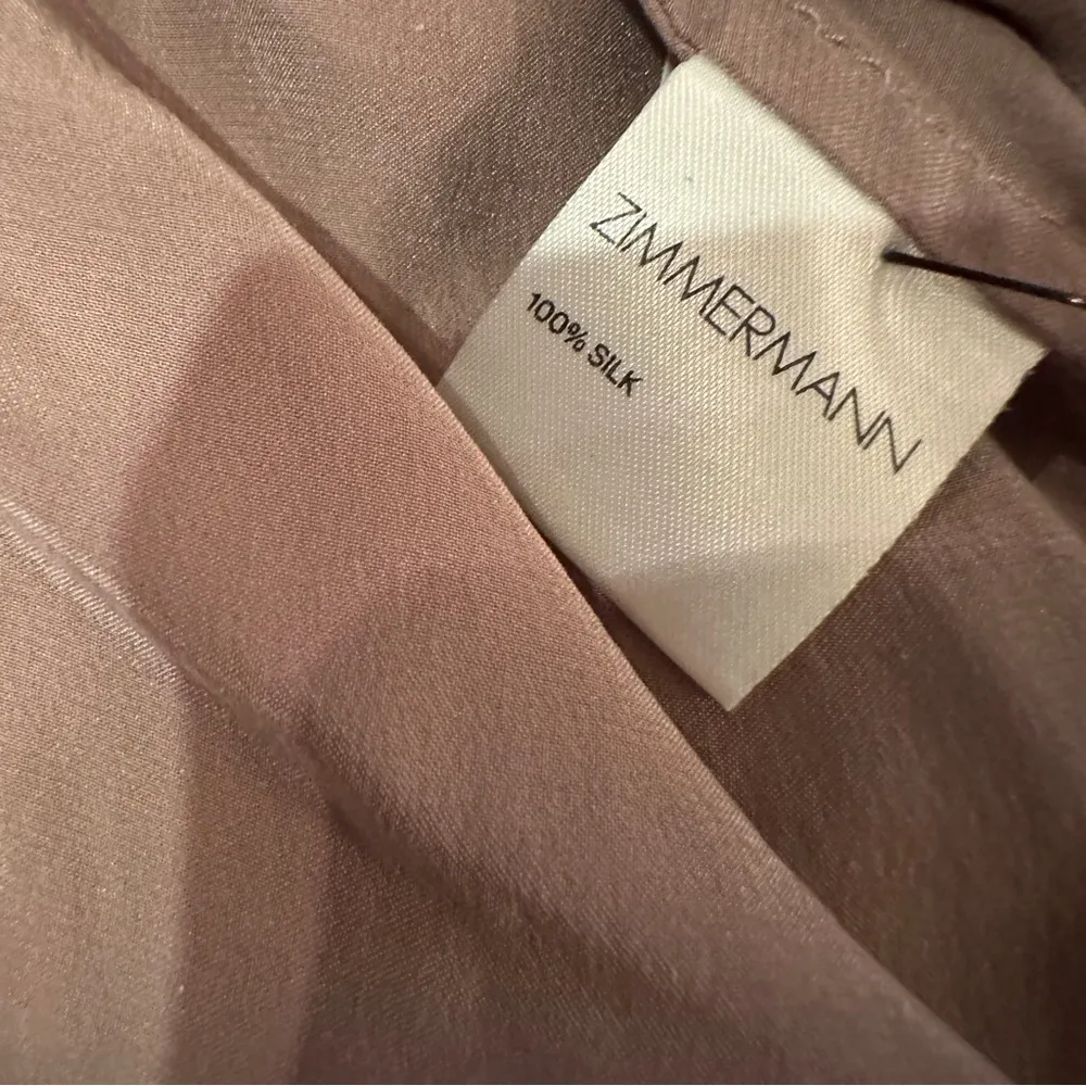 Zimmerman 100% Silk Sueded Billow Cold Shoulder Tie Asymmetrical Mini Dress Sz 6 - Image 9