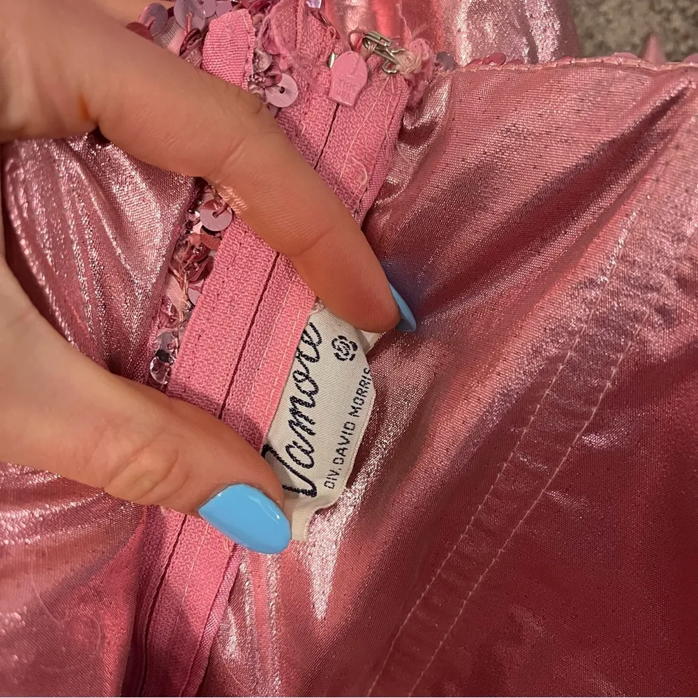 Pink Sequin Strapless Bow Dress Size 6 - Image 6