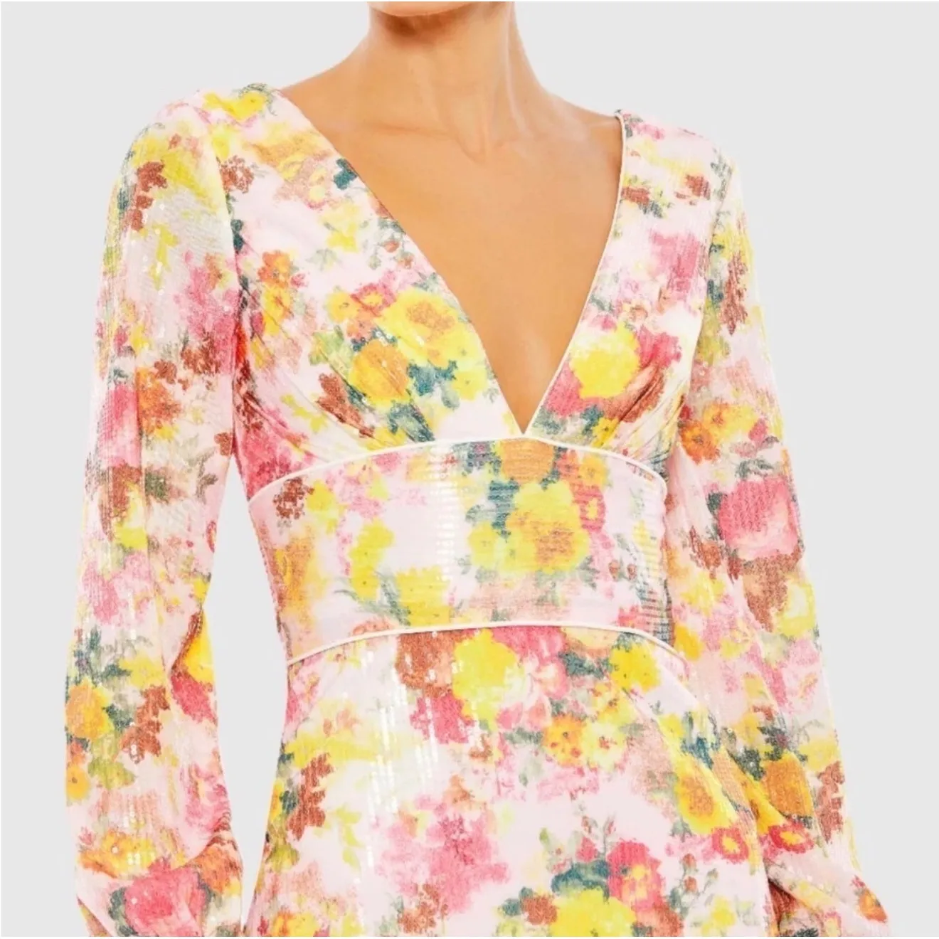 Mac Duggal Sequin Floral V-Neck Long Sleeve Mini Dress Style 55798 Size 10 NWT - Image 3