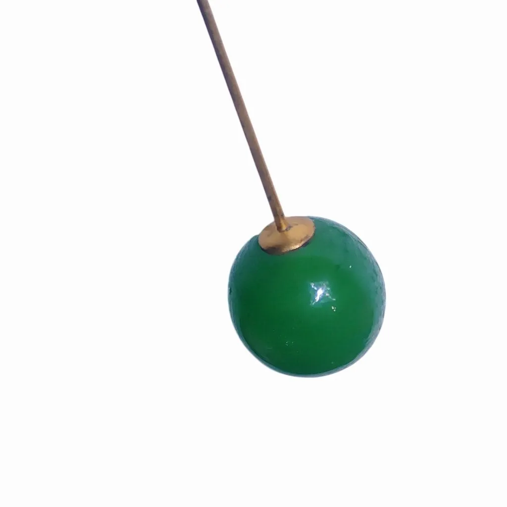 Long Hat Dress Pin Vintage Brass Green Glass Bead Gold Tone Straight - Image 8