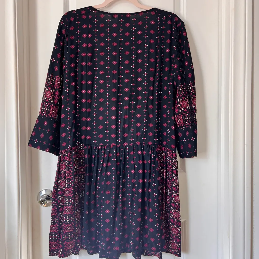 Anthropologie Vanessa Virginia Black Red Embroidered Mini Dress Viscose Medium - Image 6