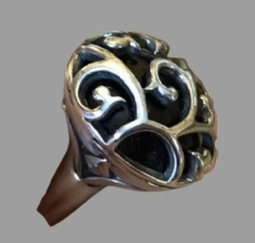 Vintage BARSE Onxy Cabochon Sterling Silver Scroll Cage Overlay Cocktail Ring - Image 11