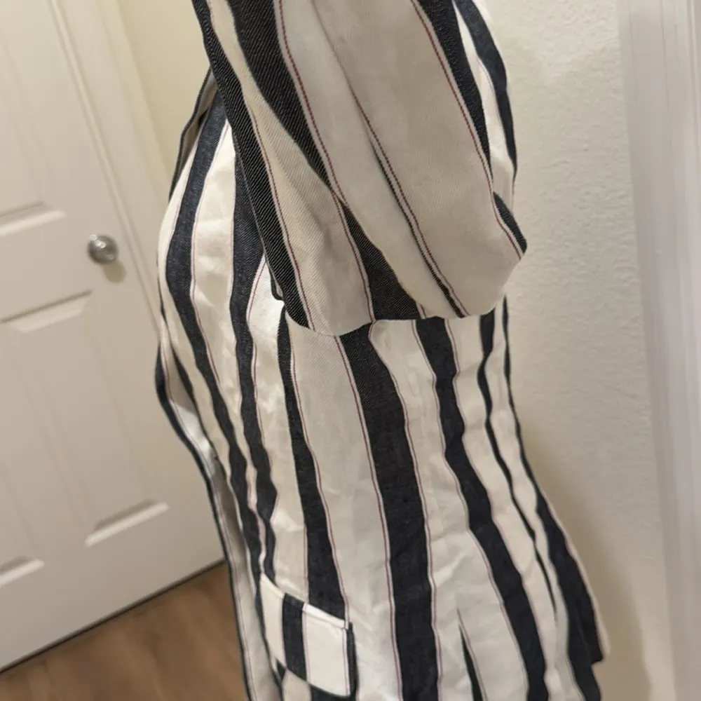 FRAME Bold Stripe Navy White Linen Blazer Sz 4 - Image 8