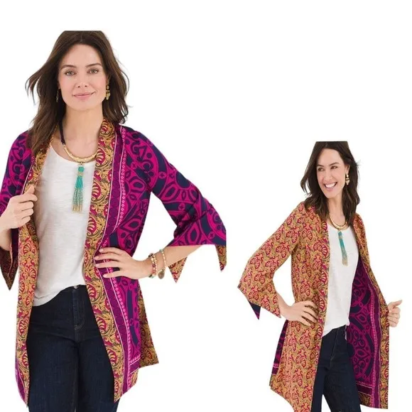 Chico’s Reversible Kimono Top Jacket Duster Silky Smooth Open Front Size 0 - S/4 - Image 2