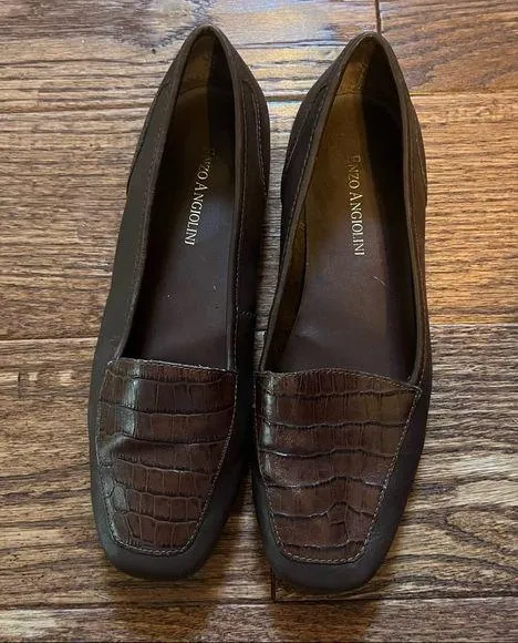 ENZO ANGIOLINI Liberty Brown Leather w/ Croc Embossing Womens Shoes Flats ~ 6M - Image 1