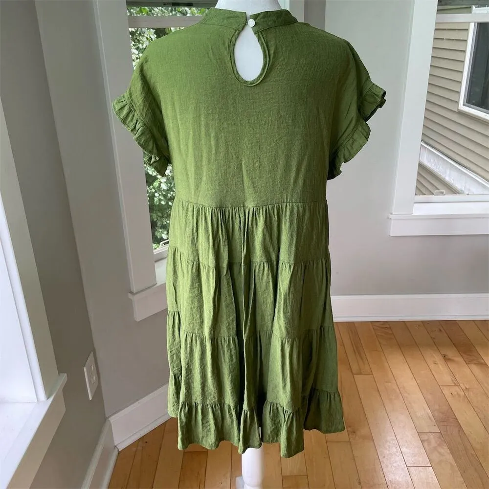 MIHOLL Green Tiered Mini Dress Size Small Knee Length Casual Short Sleeve - Image 5
