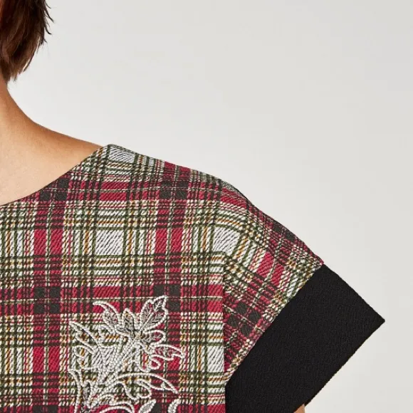 NWT ZARA Tweed Plaid Embroidered Sheath Dress - Image 7