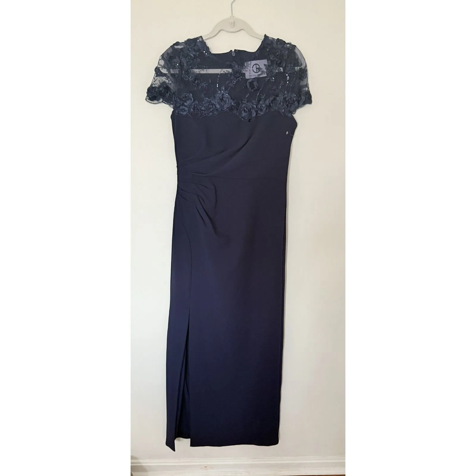 EUC J S Collections Laney Soutache Yoke Navy Maxy Slit Lined Gown Dress Sz 4 - Image 2