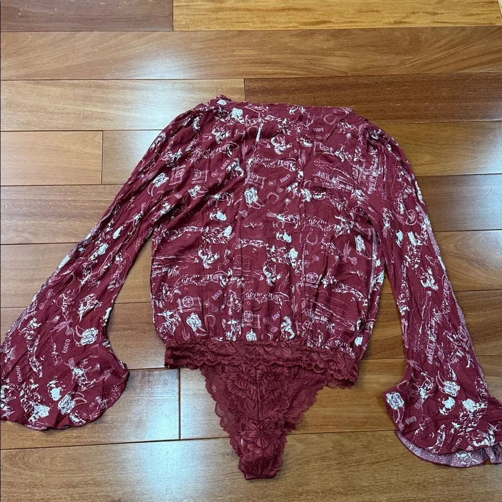 NWT Free People Intimately Everythings rosy bodysuit In Western Print size SP Red - Image 5