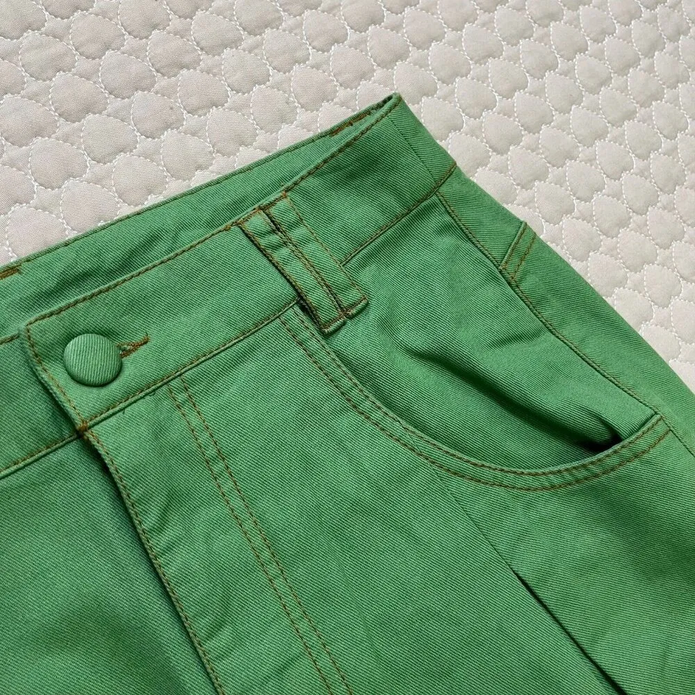FARM Rio Green Straight Pleat Pants NWOT Women's Size 27 W29 Cotton High Waist - Image 10