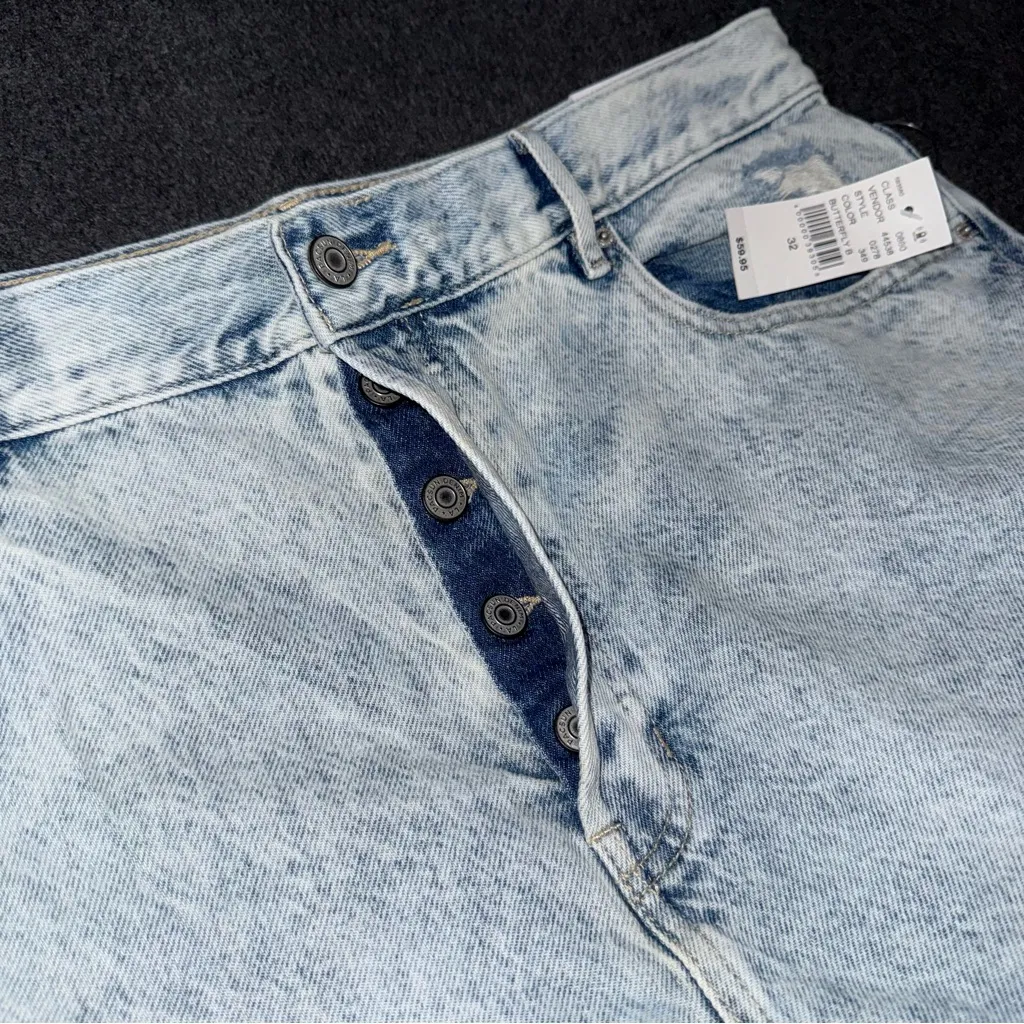 NWT PacSun High Rise Straight Jeans Acid Wash Raw Hem Distressed Size 32 x 27.5 - Image 7