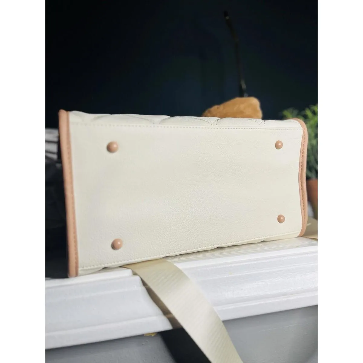 Betsey Johnson XO Becca Quilted Tote Satchel Beige & Cream Fuzzy Heart Charm NWT - Image 6