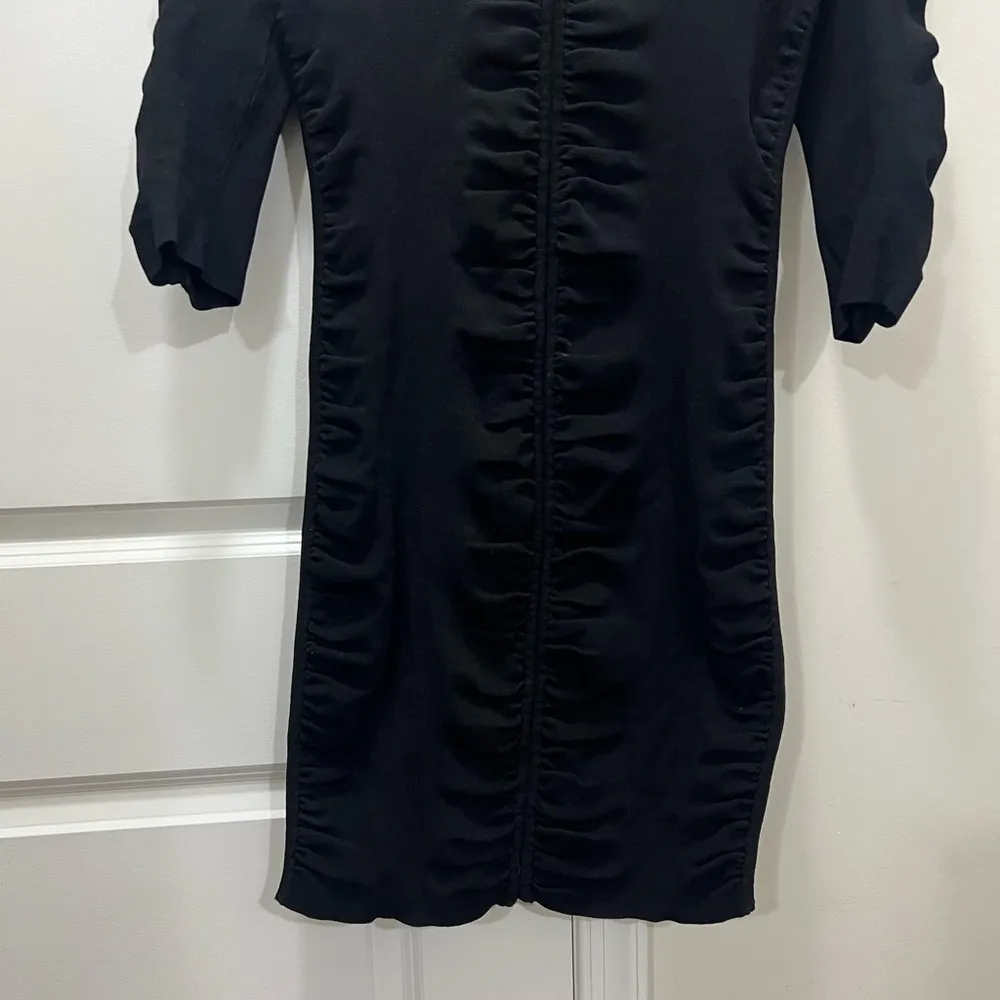 Milly Black Shirred V-Neck Dress Size Large $460 - Image 3