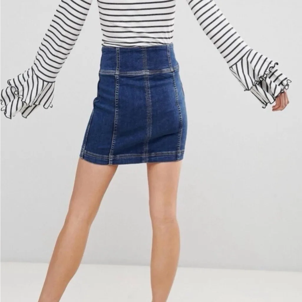Free People Modern Femme Denim Corset Mini Skirt, Sz 2 Blue - Image 3